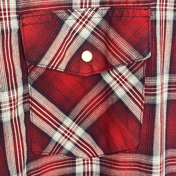 Men’s Wrangler red and white plaid pearl snap long sleeve shirt with pockets XL - Picture 3 of 10